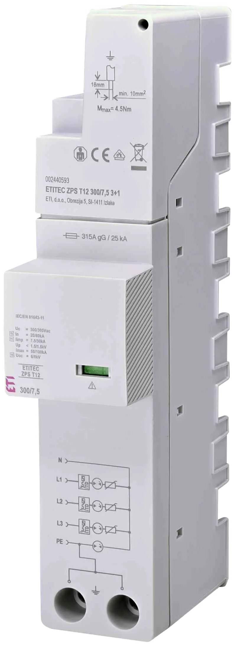 Prenapetostni odvodnik ETITEC ZPS T12 300/12,5 3+1 RC 002440595