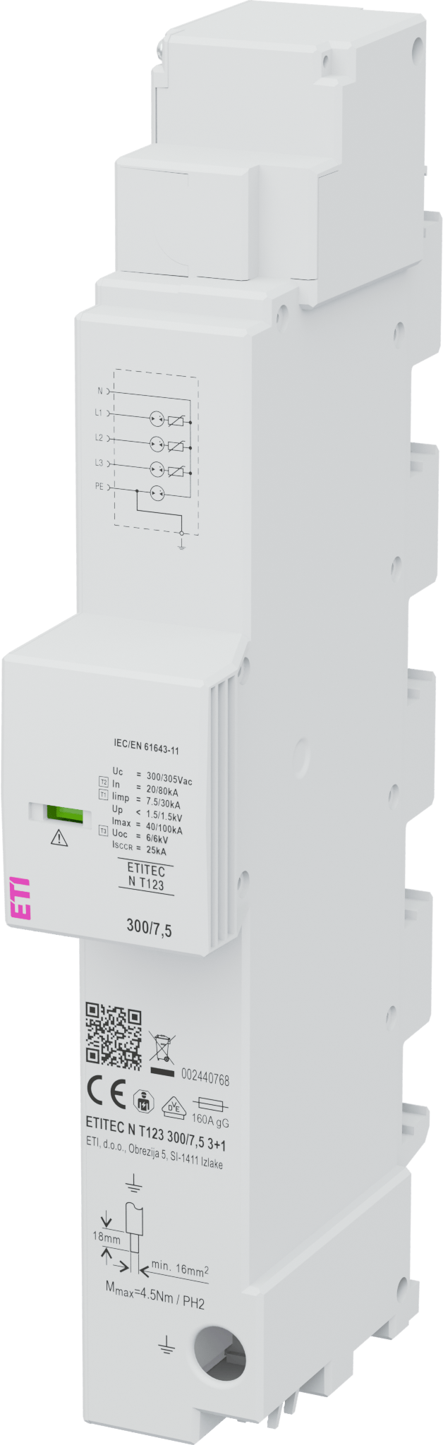 Prenapetostni odvodnik ETITEC N T123 300/7,5 3+1 002440768