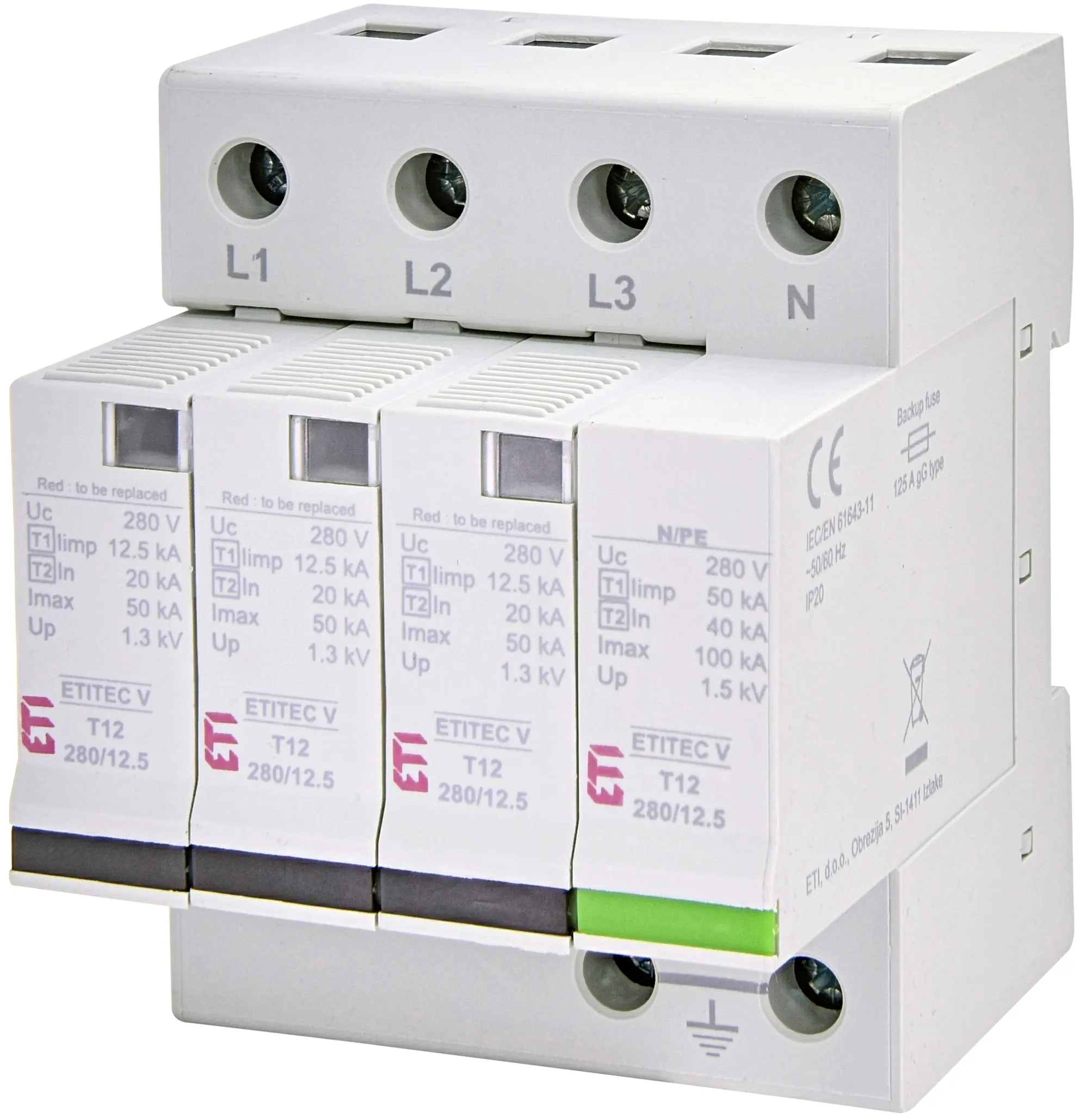 Prenapetostni odvodnik ETITEC V T12 280/12,5 3+1 002442908