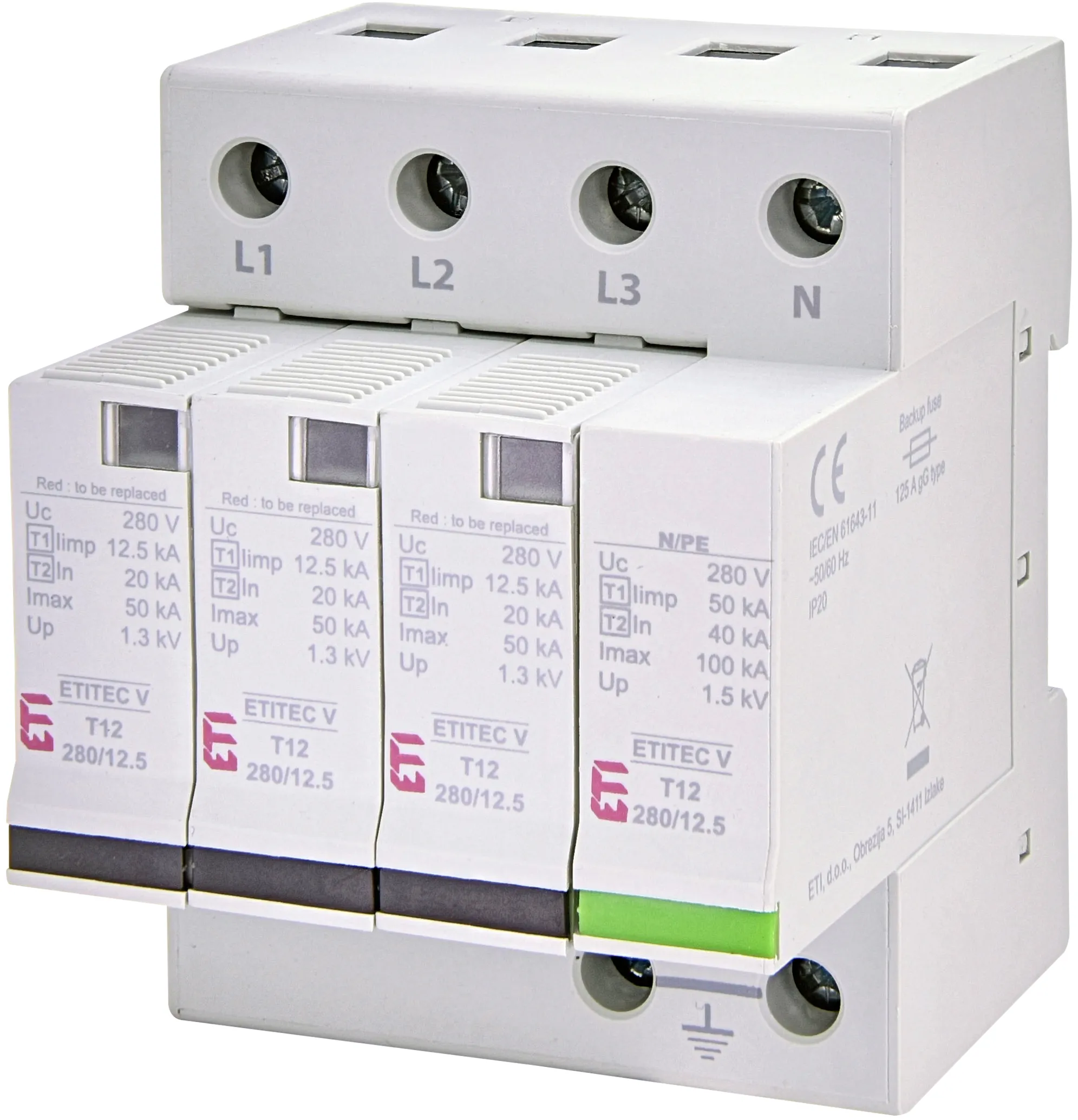 Prenapetostni odvodnik ETITEC V T12 280/12,5 3+1 RC 002442918