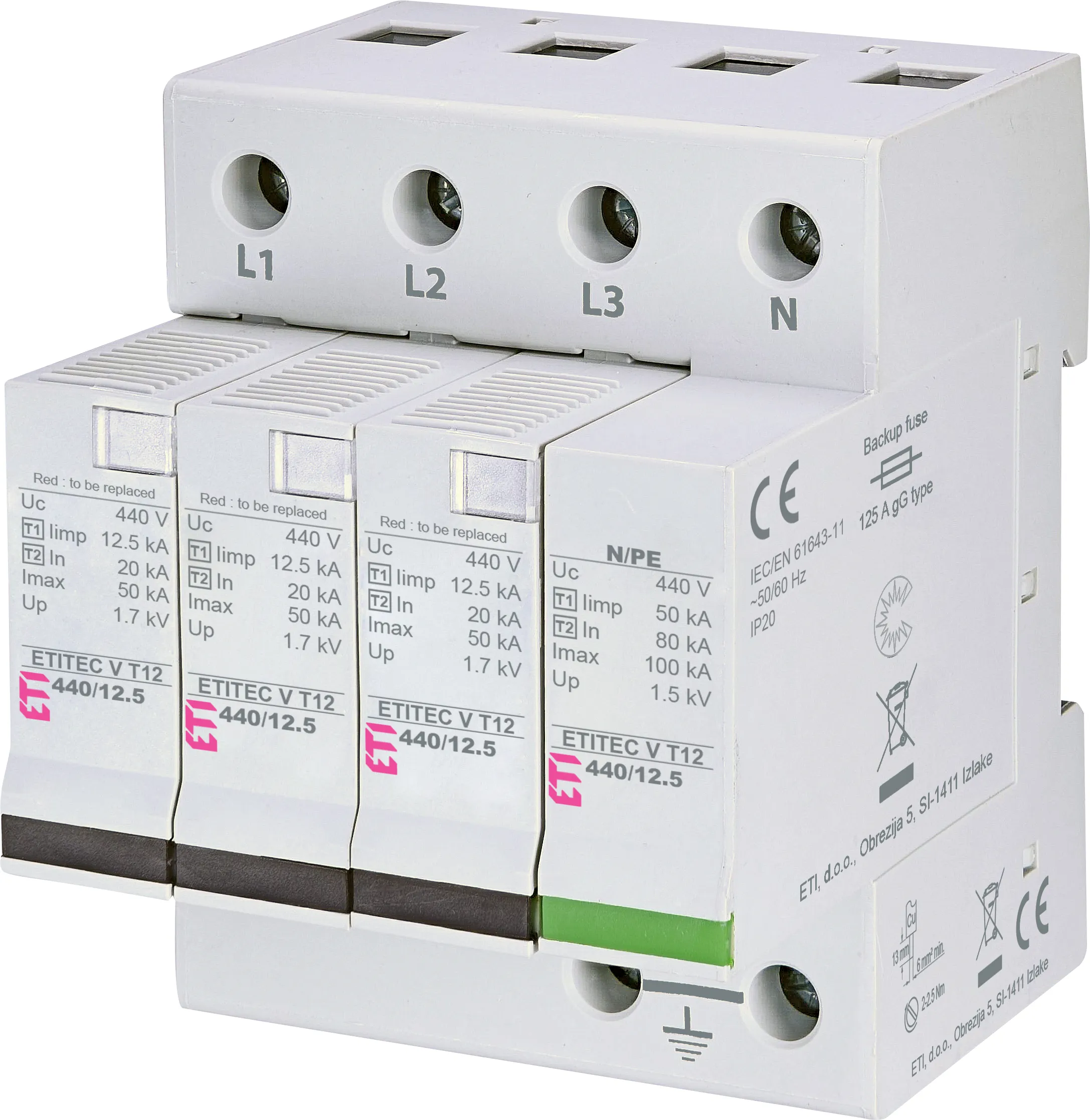 Prenapetostni odvodnik ETITEC V T12 440/12,5 4+0 RC 002442919