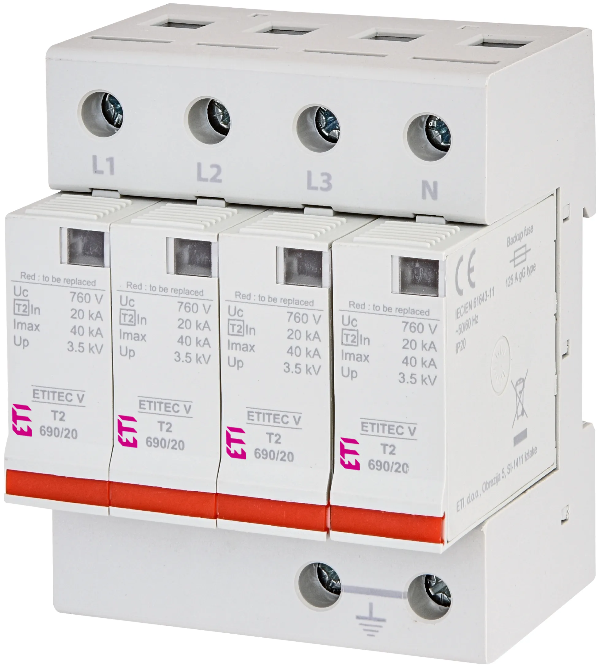Prenapetostni odvodnik ETITEC V T2 690/20 4+0 RC 002442989