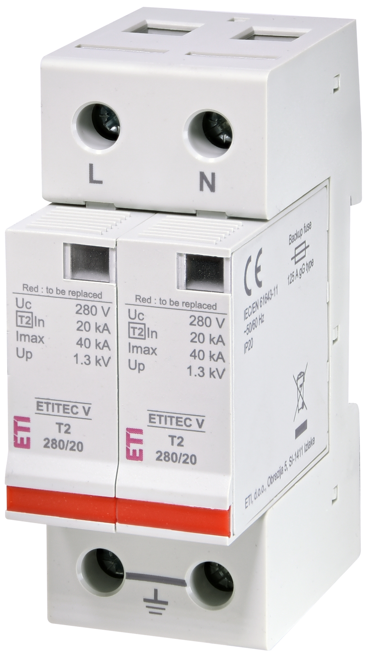 Prenapetostni odvodnik ETITEC V T2 280/20 2+0 002443011