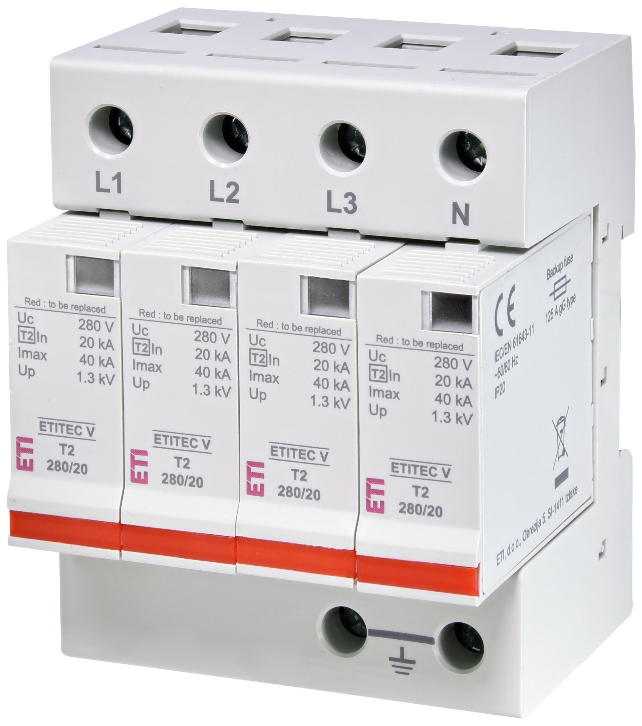 Prenapetostni odvodnik ETITEC V T2 280/20 4+0 002443014