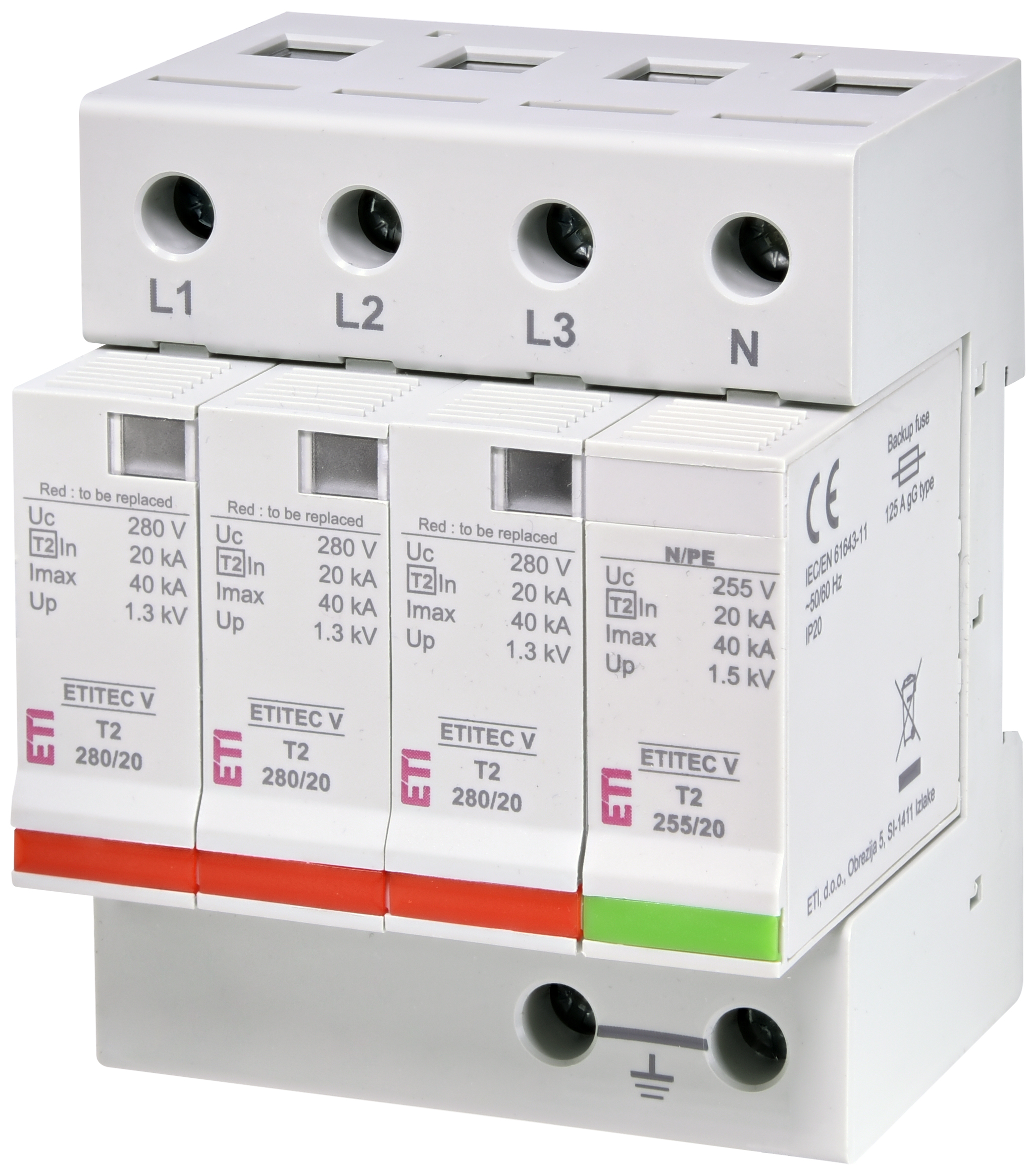Prenapetostni odvodnik ETITEC V T2 280/20 3+1 002443015