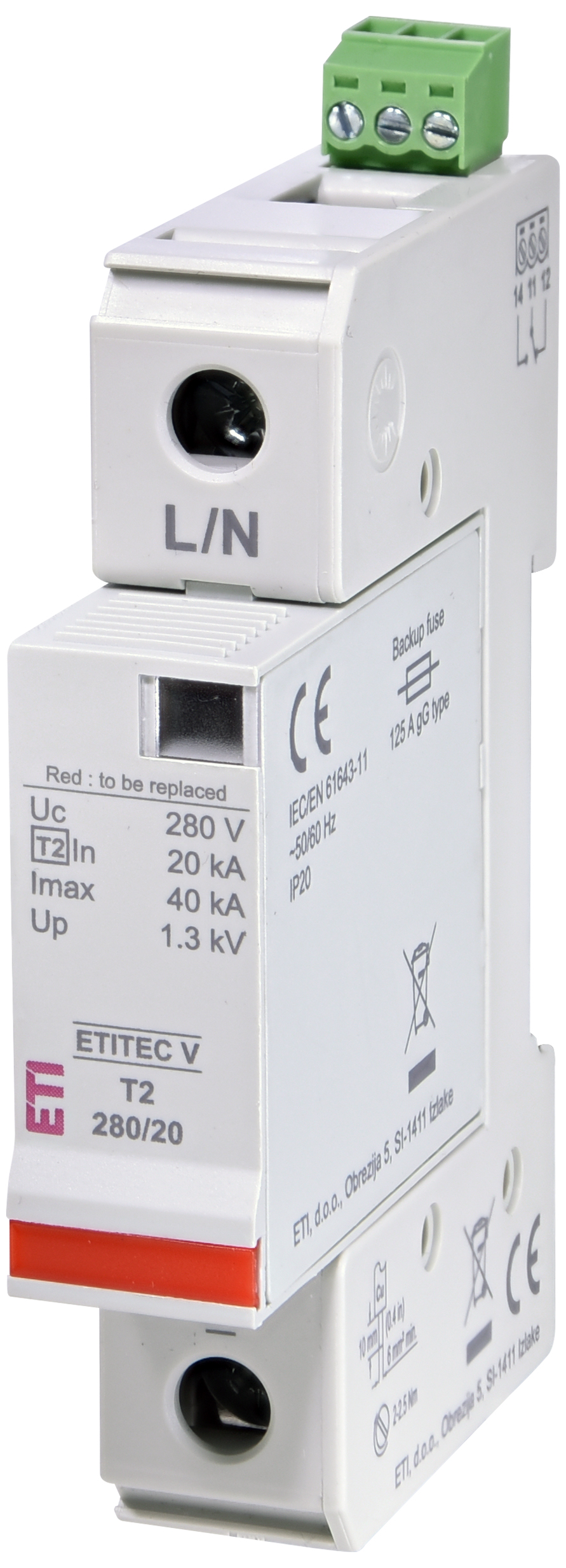 Prenapetostni odvodnik ETITEC V T2 280/20 1+0 RC 002443016