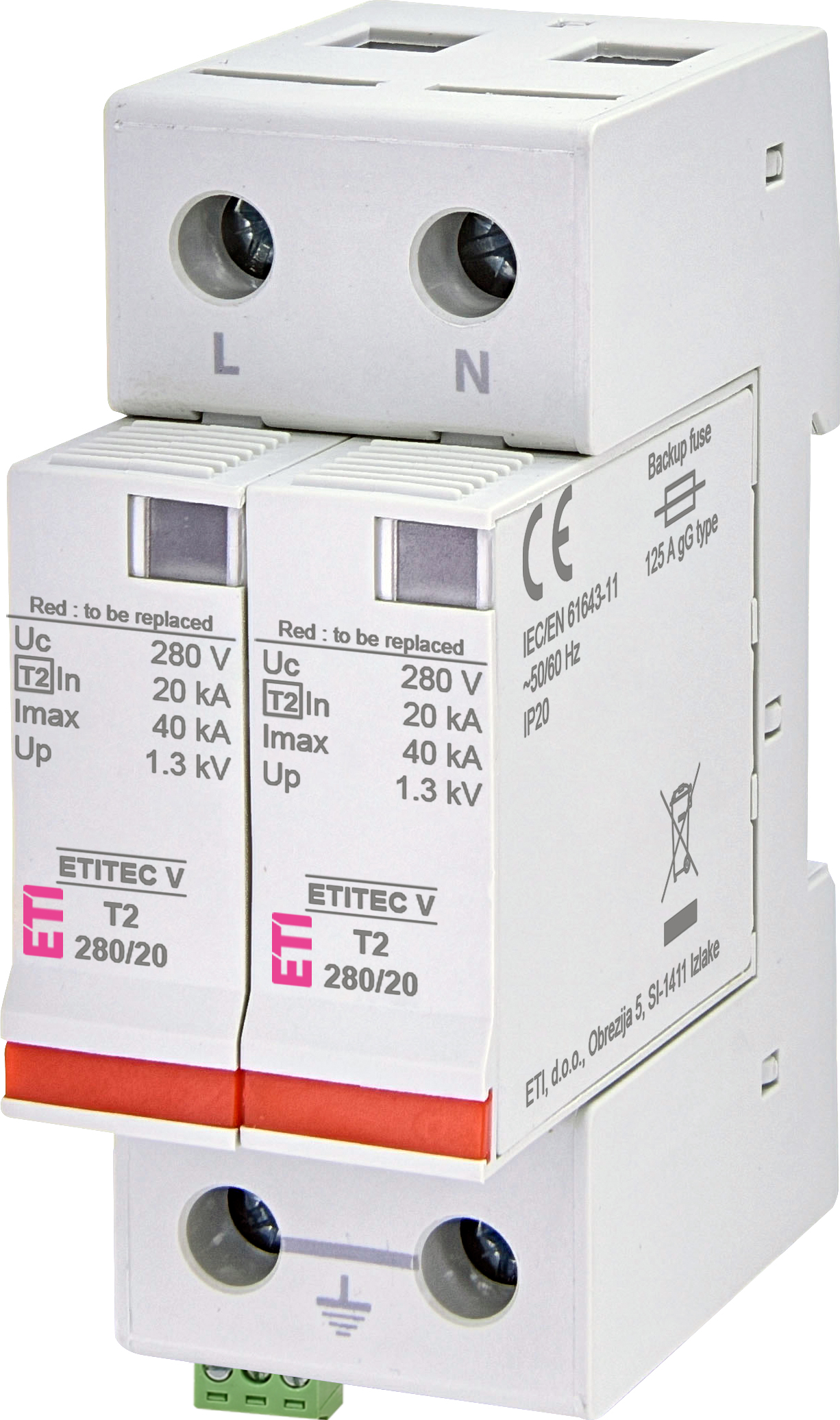 Prenapetostni odvodnik ETITEC V T2 280/20 2+0 RC 002443017