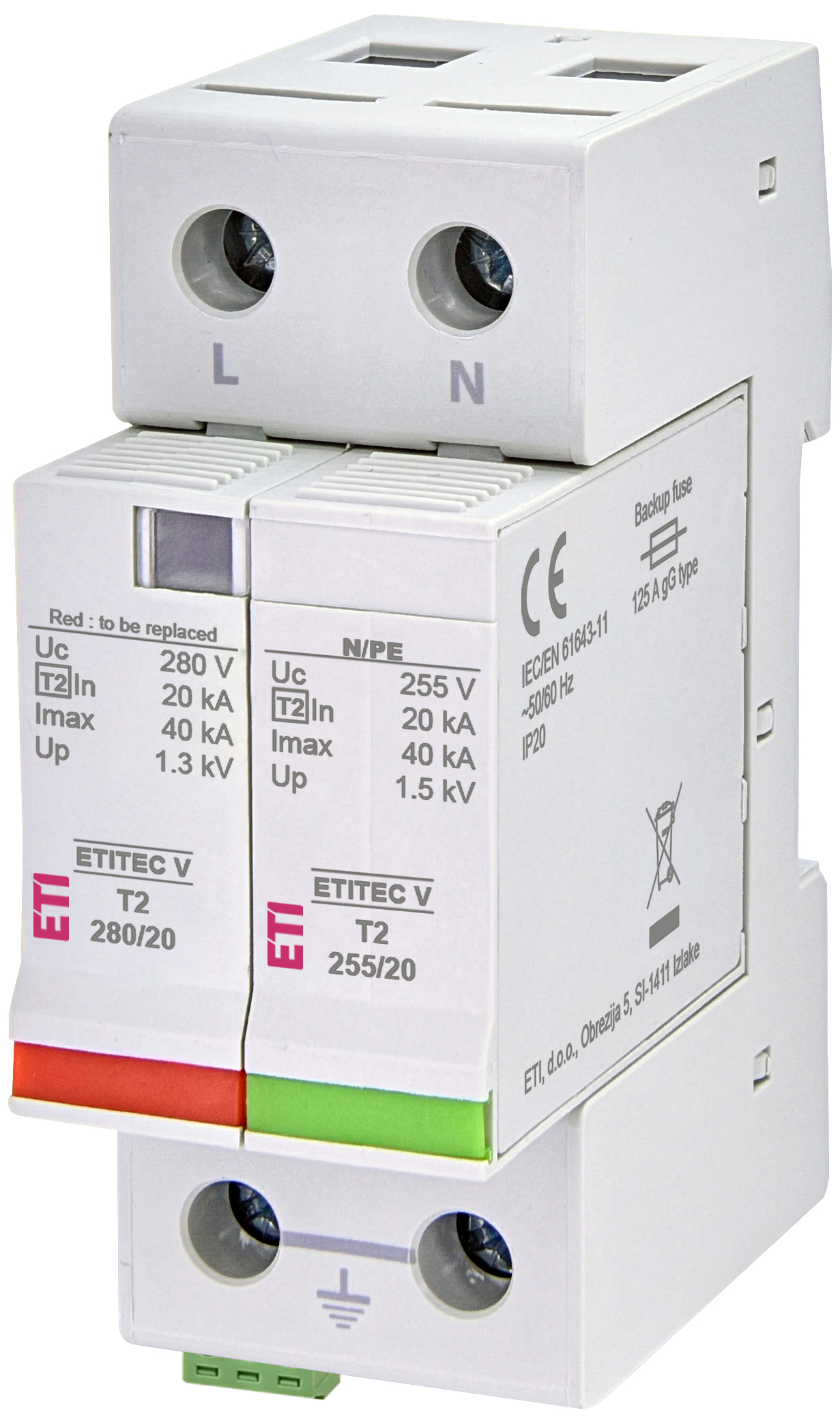 Prenapetostni odvodnik ETITEC V T2 280/20 1+1 RC 002443018