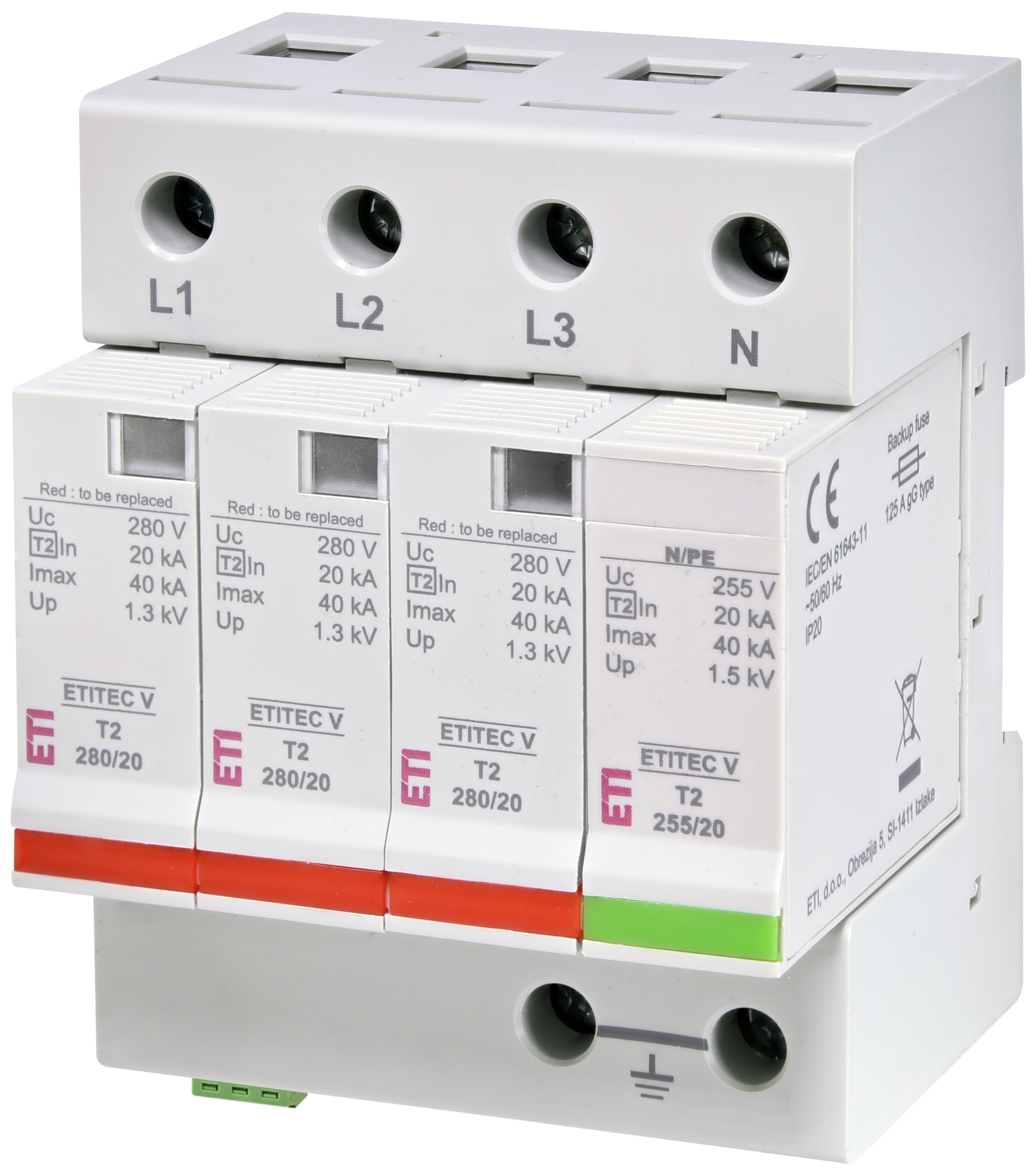 Prenapetostni odvodnik ETITEC V T2 280/20 3+1 RC 002443021