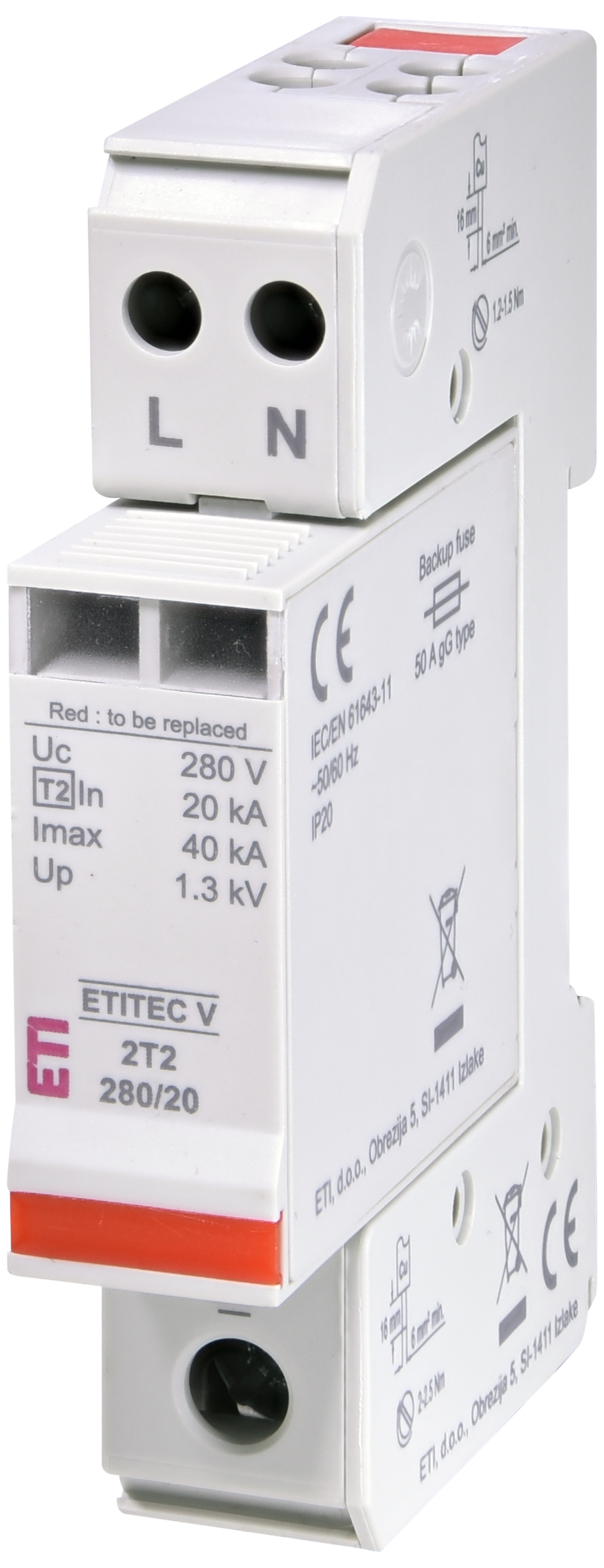 Prenapetostni odvodnik ETITEC V 2T2 280/20 2+0 002443030