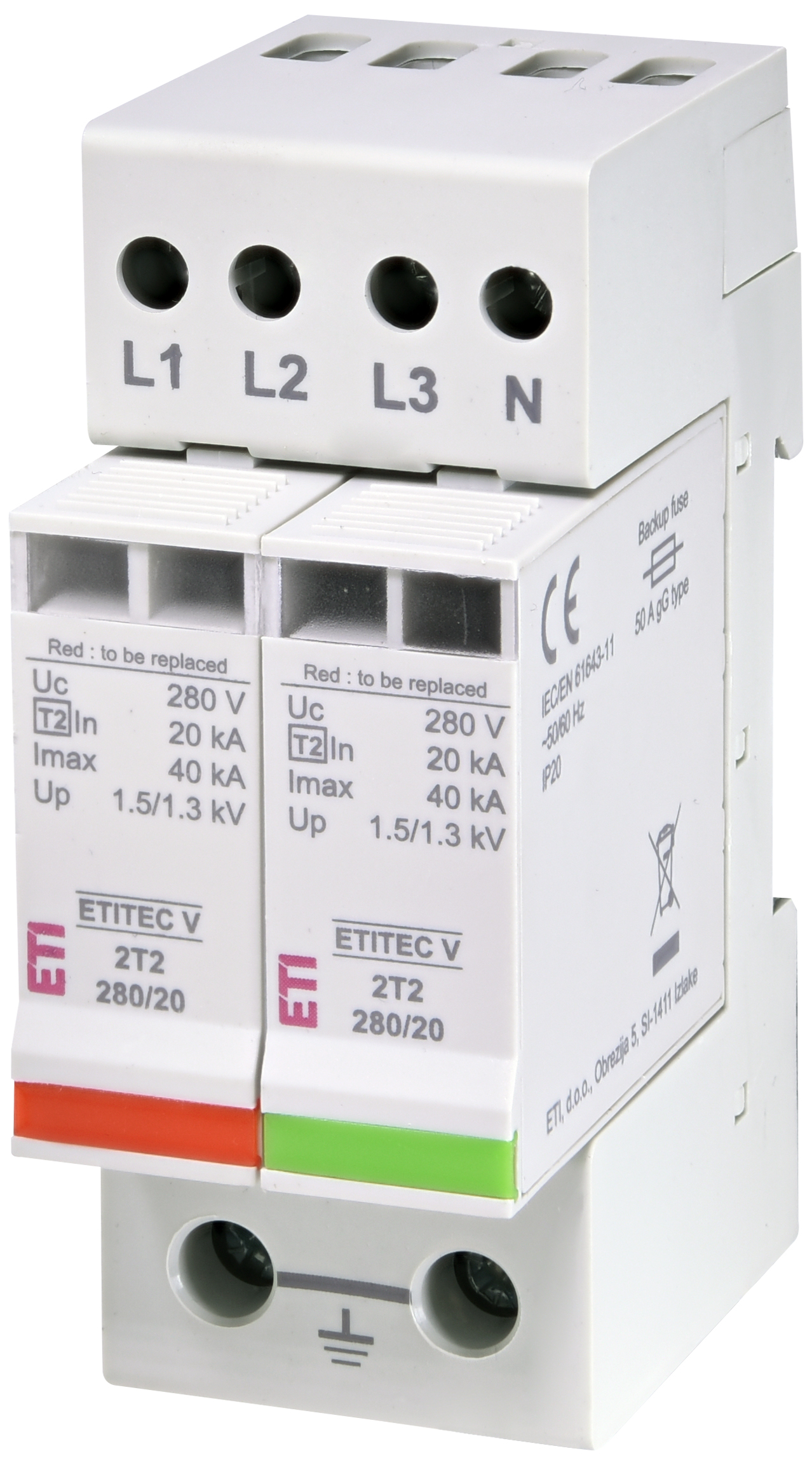 Prenapetostni odvodnik ETITEC V 2T2 280/20 3+1 002443033