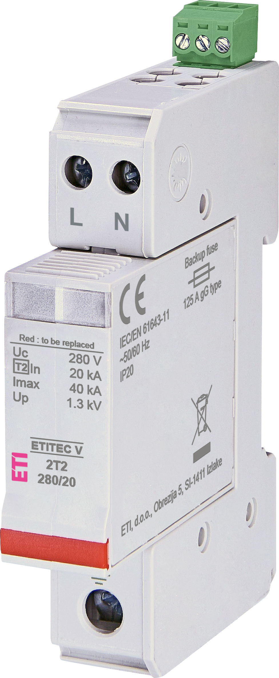 Prenapetostni odvodnik ETITEC V 2T2 280/20 2+0 RC 002443034
