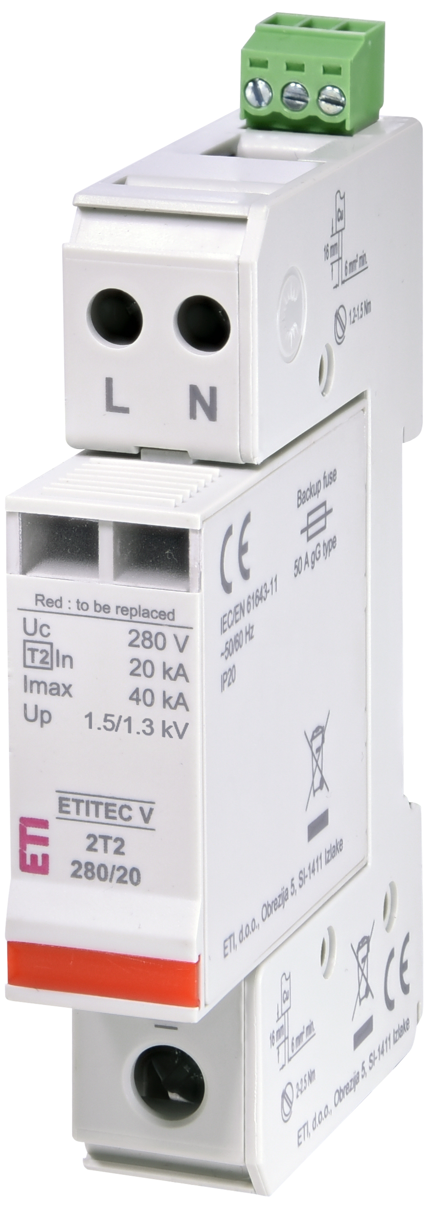 Prenapetostni odvodnik ETITEC V 2T2 280/20 1+1 RC 002443035