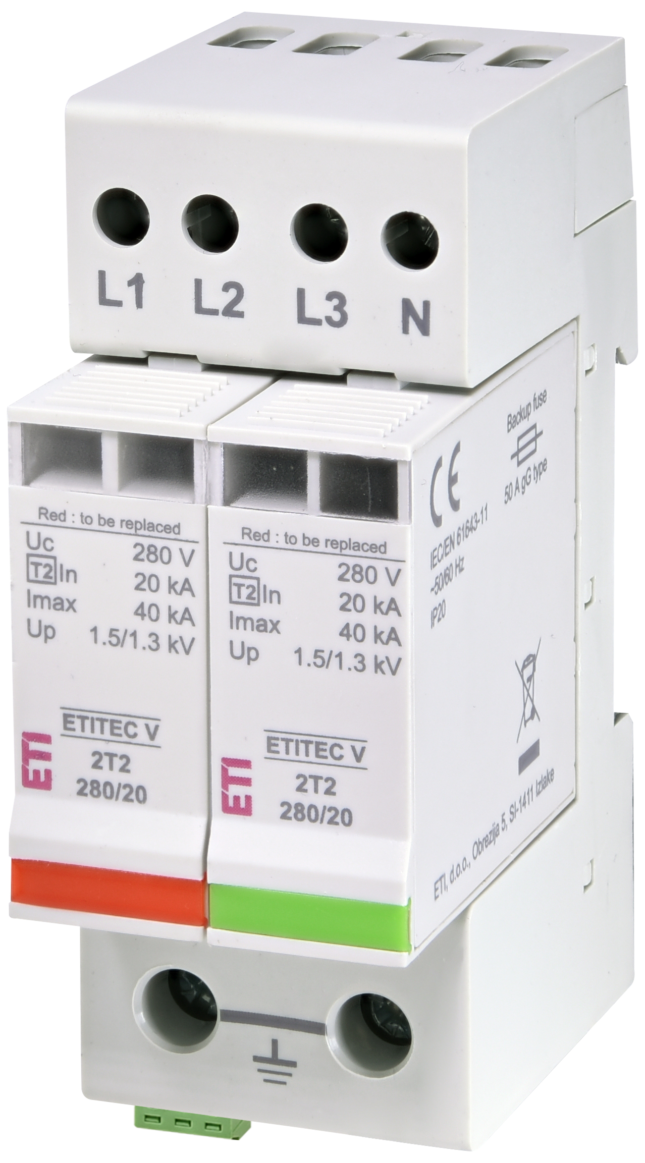 Prenapetostni odvodnik ETITEC V 2T2 280/20 3+1 RC 002443036