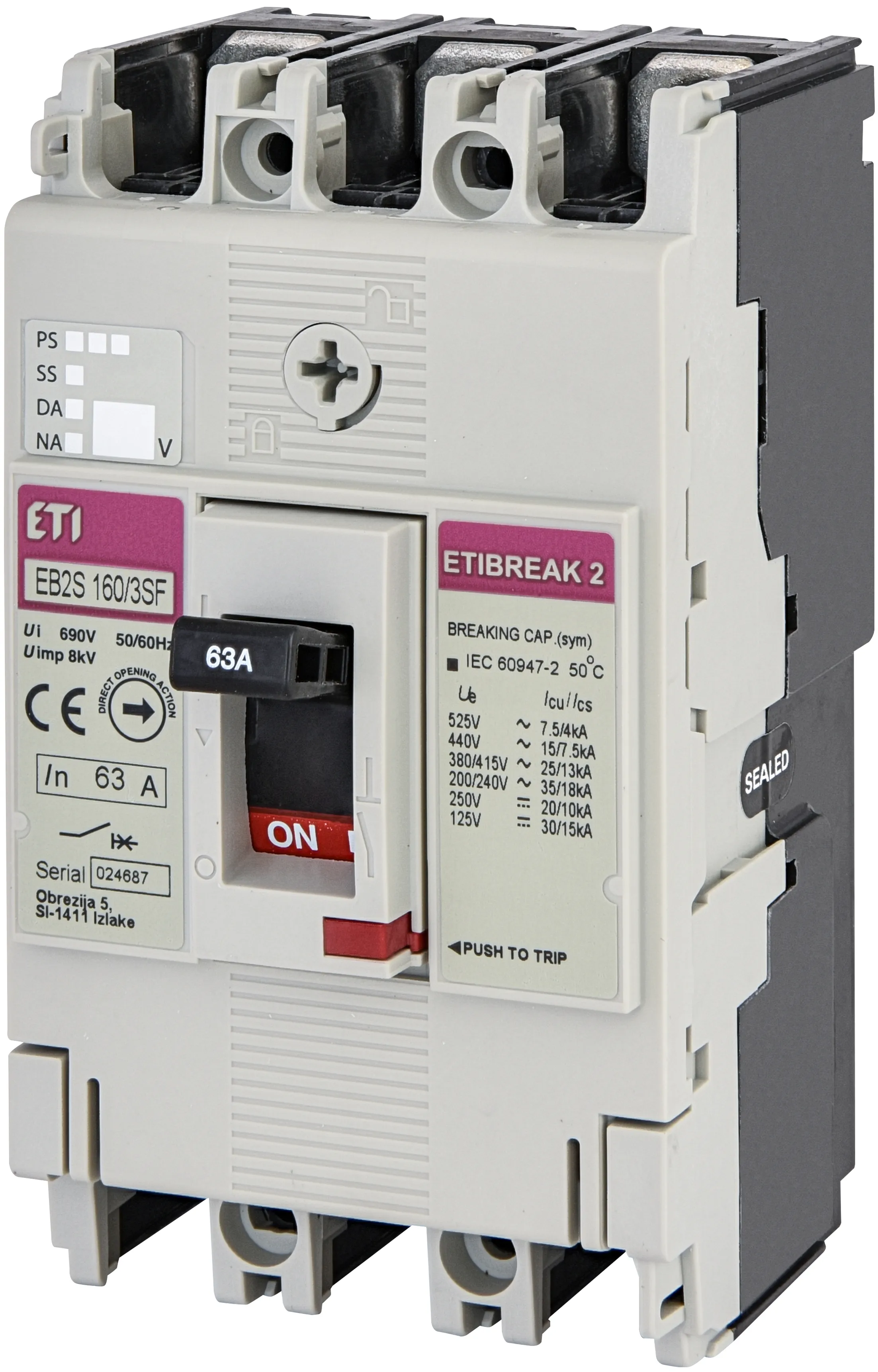 Kompaktni odklopnik EB2S 160/3SF 63A 3p 004671833