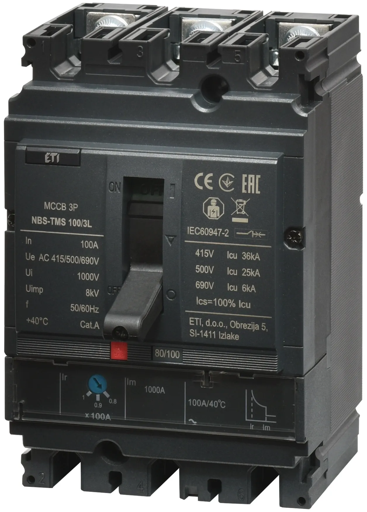 Kompaktni odklopnik NBS-TMS 100/3L 100A 3P 004673007